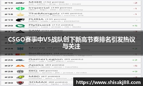 CSGO赛事中V5战队创下新高节奏排名引发热议与关注